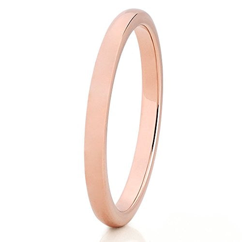 Solid 18k Rose Gold Wedding Band 2mm Flat Plain Shiny Comfort Fit Ring